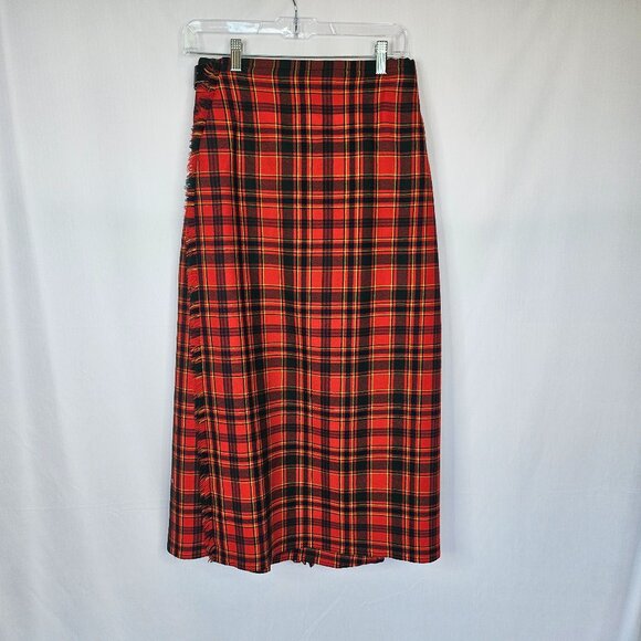 Scottish Kilt, Authentic Red Tartan Women's Wraparound, 3 Leather Straps, Sz S - Picture 1 of 16
